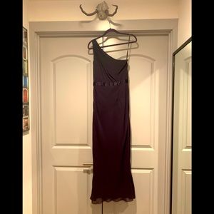 Badgley Mischka cross shoulder bridesmaid dress